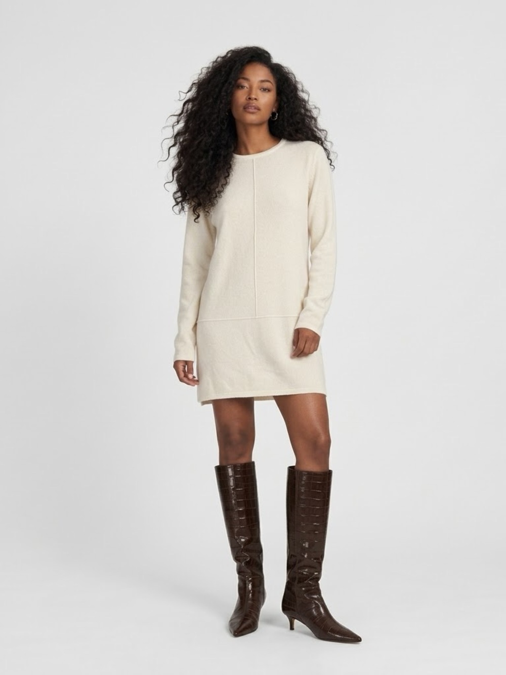 BIANCO & BLU Wool Cashmere Blend Tunic Dress Sweater Cream Size Small Cozy Fall